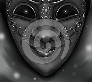 Harlequin carnival mask with shining evil eyes photo