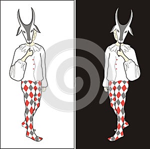 Harlequin with goat mask