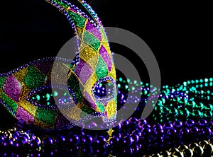 Harlequin Mardi Gras Mask with Beads