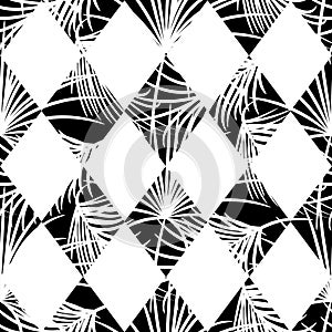 Harlequin rhombs and palm leaves seamless vector pattern. photo