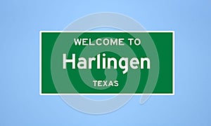 Harlingen, Texas city limit sign. Town sign from the USA.