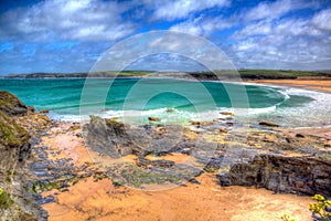 Harlyn Bay North Cornwall England UK near Padstow and Newquay in colourful HDR with cloudscape