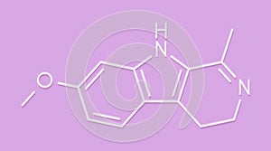 Harmaline indole alkaloid molecule. Found in Syrian rue Peganum harmala. Skeletal formula.