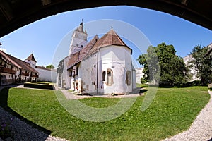 Harman Fortified Church in Transylvania near Brasov, Romania. Fisheye effect