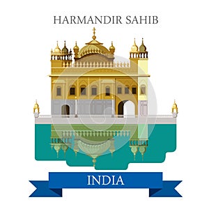 Harmandir Sahib sikhism temple in India vector flat attraction