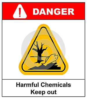 Harmful chemicals keep out hazardous to aquatic environment , hazard warning danger banner , isolated vector