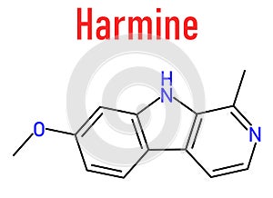 Harmine alkaloid molecule. Skeletal formula.