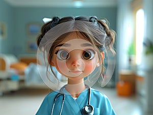 ?harming character illustrations of a girl doctor in a hospital. Generative AI