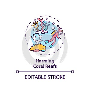 Harming coral reefs concept icon