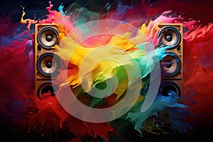 Harmonic Speakers colorful waves music. Generate Ai photo