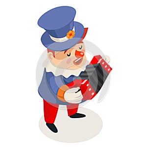 Harmonika accordion music playing singing isometric fun clown icon isolated character design vector illustration