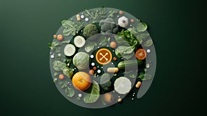 Harmonious and balanced arrangement of fresh vegetables and supplements Generative AI Illustration photo