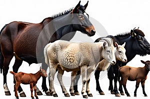 Harmonious Farm Animal Ensemble: Goat, Sheep, Buffalo, Cattle, Horse, Donkey, Hen