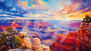 Harmonious Fauvism: Grand Canyon Sunset Acrylic Painting By Tanya Shatseva