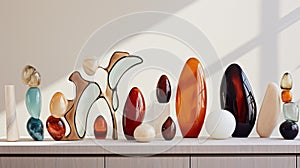 Harmonious Geometric and Organic Forms: Abstract Ceramic and Glass Art Composition