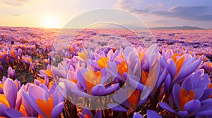 Harmonious Sunrise: Terragen Style Uhd Image Of Crocus Flowers