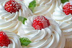 Harmoniously elegant dessert with fresh strawberries and whipped cream adornment photo