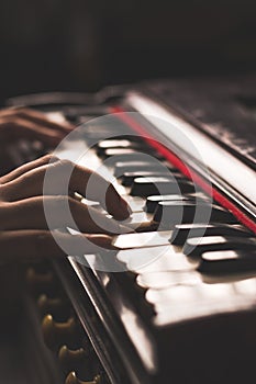 Harmonium keys with vintage looks  stock image, selective focus.