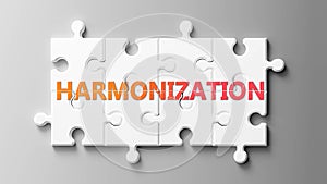 Harmonization complex like a puzzle - pictured as word Harmonization on a puzzle pieces to show that Harmonization can be