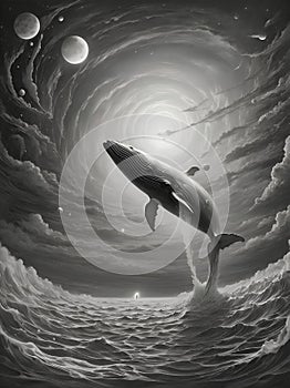 Solitude's Song: 52Hz Whale's Melody : Generative A.I llustration. photo