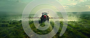 Harmony of Agriculture: Tractor in the Haze of Growth. Concept Agricultural machinery, Farm life,