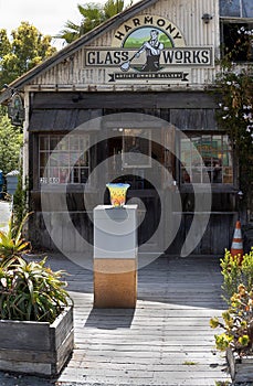 Glass works shop in tiny historic town Harmony, California