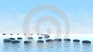 Harmony concept. Pebble path on water