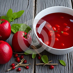 Harmony in a Cup: Roselle, Rose Hips, and Apple Herbal Tea. AI Generated