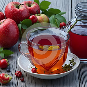 Harmony in a Cup: Roselle, Rose Hips, and Apple Herbal Tea. AI Generated