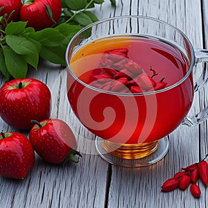 Harmony in a Cup: Roselle, Rose Hips, and Apple Herbal Tea. AI Generated