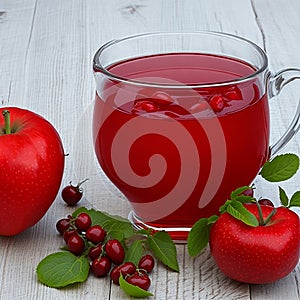 Harmony in a Cup: Roselle, Rose Hips, and Apple Herbal Tea. AI Generated