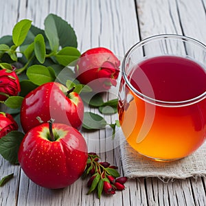 Harmony in a Cup: Roselle, Rose Hips, and Apple Herbal Tea. AI Generated