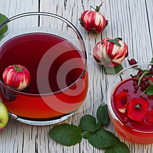 Harmony in a Cup: Roselle, Rose Hips, and Apple Herbal Tea. AI Generated