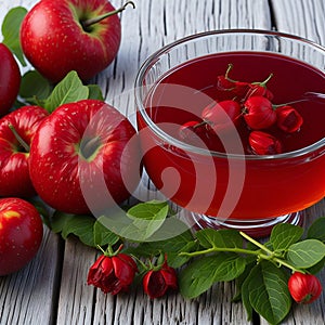 Harmony in a Cup: Roselle, Rose Hips, and Apple Herbal Tea. AI Generated