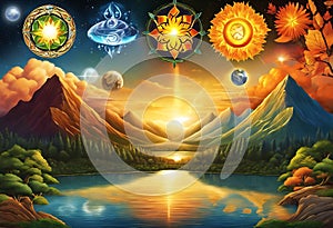 Harmony of the Five Elements of Nature - Air, Water, Fire, Earth, Space