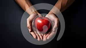 Harmony in Hands - A Tender Embrace of Love with a Crimson Heart-Apple - generative AI