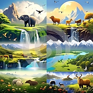 Harmony of Life: Concept Art Featuring Earth and Animal Life in Various Environments â€“ Ideal for Earth and Nature Themes