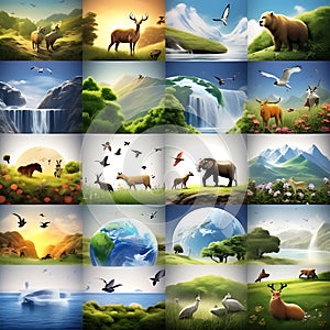 Harmony of Life: Concept Art Featuring Earth and Animal Life in Various Environments â€“ Ideal for Earth and Nature Themes