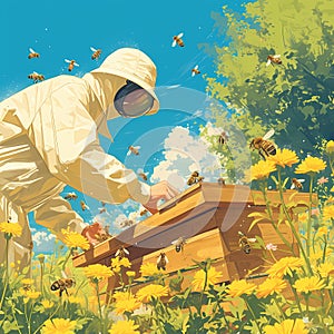 Harmony with Nature - Beekeeper in a Sunflower Field