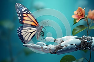 Harmony of Nature and Technology butterfly and robot. Generative ai