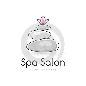 Harmony spa logo template for spa salon with the balancing stones and lotus flower on the top.