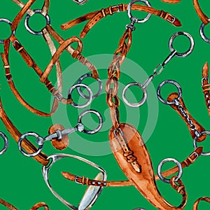 Harness horse watercolor pattern. equestrian seamless background