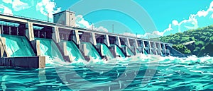 Harnessing the Power of Flowing Water: A Hydroelectric Dam Showcasing Green Technology and