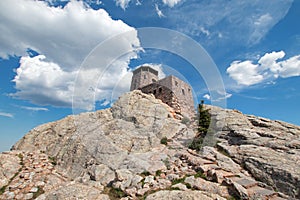 Harney Peak Fire Lookout Tower in Custer State Park in the Black Hills of South Dakota USA built by the Civilian Conservation Core