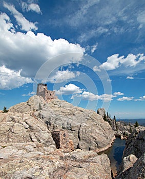 Harney Peak Fire Lookout Tower in Custer State Park in the Black Hills of South Dakota USA built by the Civilian Conservation Core