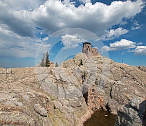 Harney Peak Fire Lookout Tower in Custer State Park in the Black Hills of South Dakota USA built by the Civilian Conservation Core