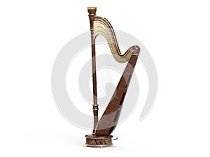 Harp aged isolated on white 3D rendering