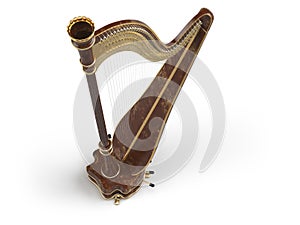 Harp aged isolated on white 3D rendering