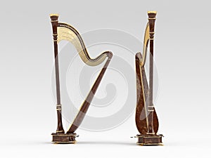 Harp aged on white 3D rendering