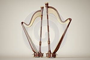 Harp aged on white 3D rendering
